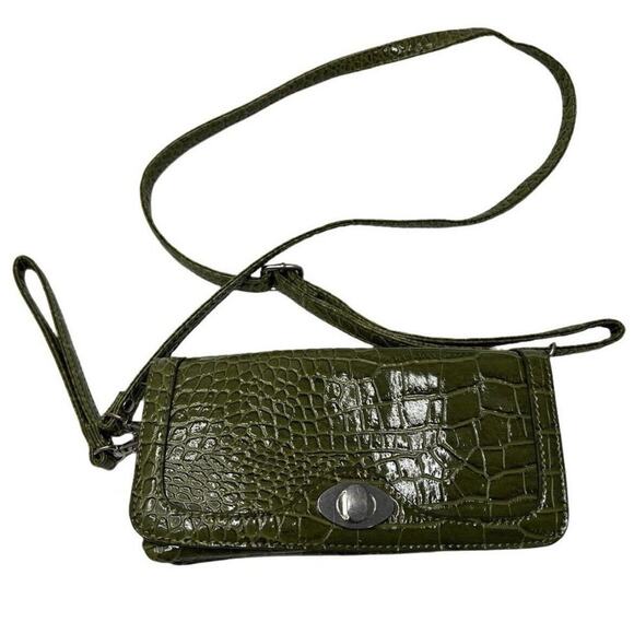 Green textured crocodile embossed faux leather crossbody bag purse - Picture 1 of 12
